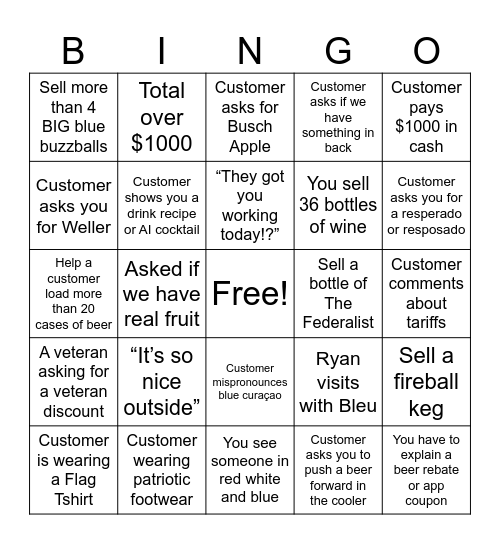 Binny’s Memorial Day Bingo Card