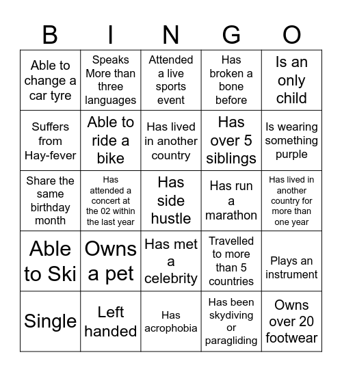 HILLSONG SE HUMAN Bingo Card
