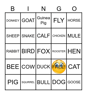 Animal Bingo Card
