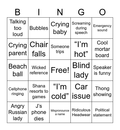 Graduation Bingo Card
