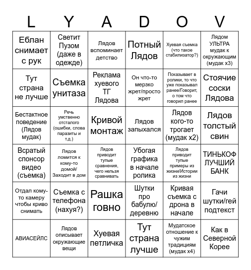 Лядов Бинго Bingo Card