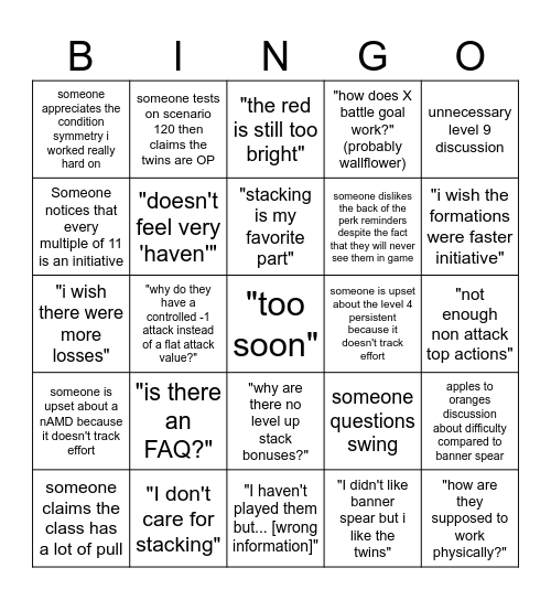 Jester Twins Release Bingo Card