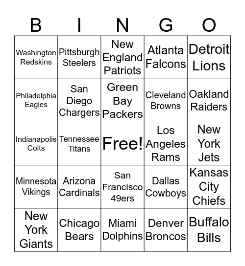 NFL Town Hall Bingo! Bingo Card