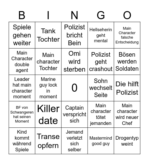 Squid Game Bingo Card