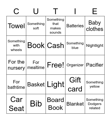 C + T Baby Bingo - Spell CUTIE! Bingo Card