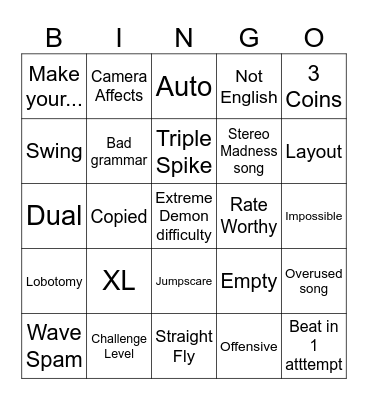 Recent Tab Bingo Card