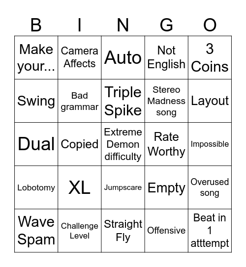 Recent Tab Bingo Card