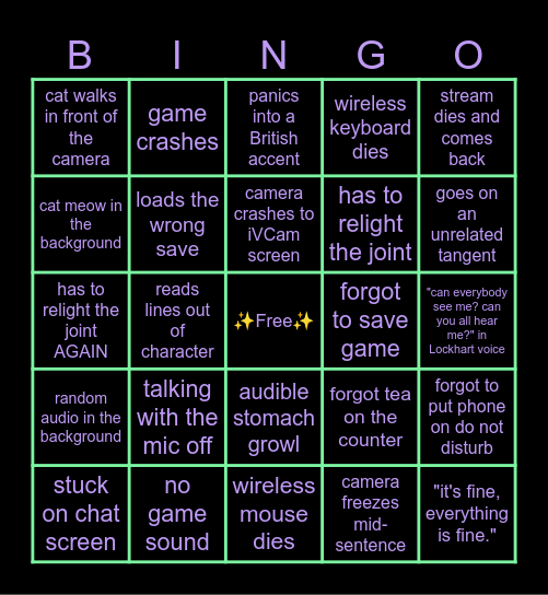 Ivy's Stream Bingo Card