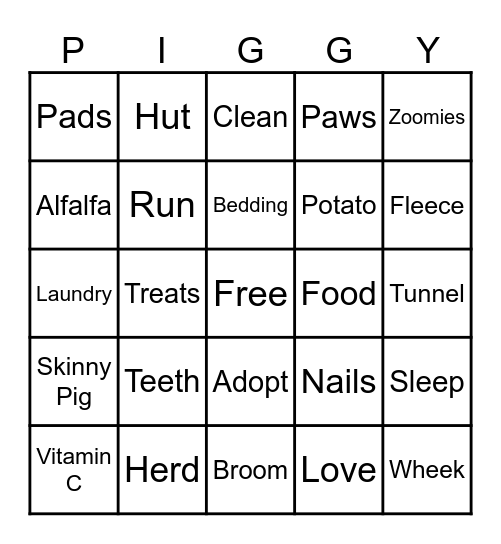 Piggy Games Bingo Card