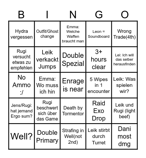 Leik/Rugi SE RAID Bingo Card