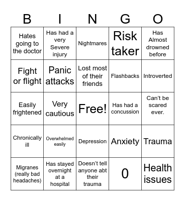 Almost died Bingo Card