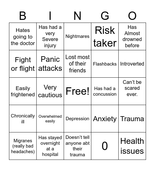 Almost died Bingo Card