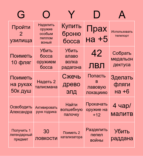 The elden sk.... Ring,ring Bingo Card