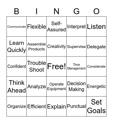 Transferrable Skills  Bingo Card