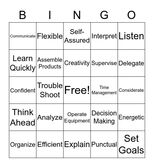 Transferrable Skills  Bingo Card