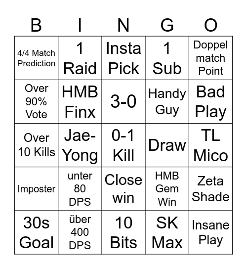 Brawl Cup Bingo Card