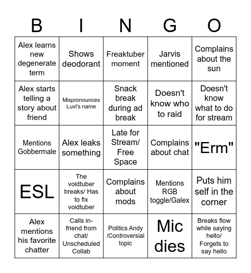 Alexvoid Bingo Card