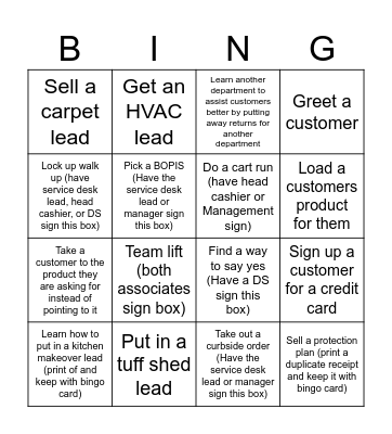 Customer Service Bingo Card