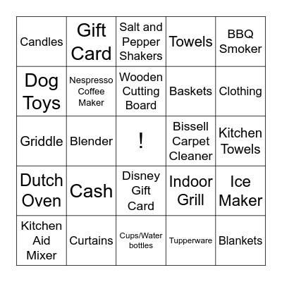 Bridal Bingo Card