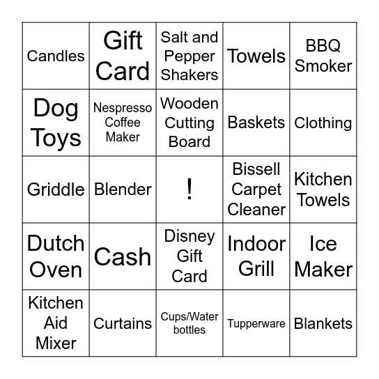 Bridal Bingo Card