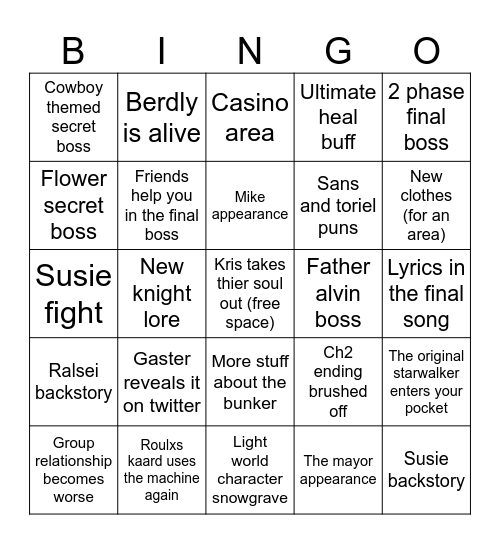 Deltarune ch3&4 Bingo Card