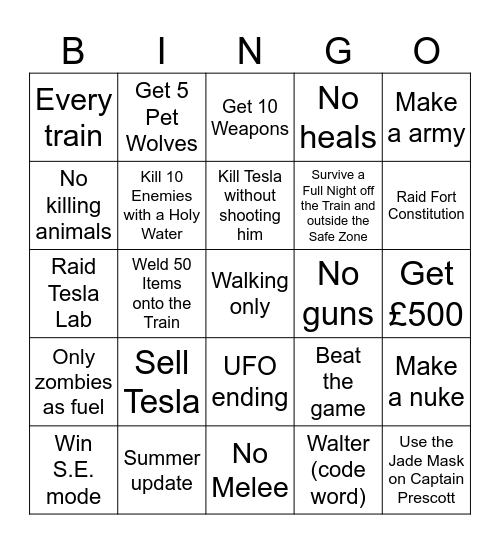 Dead Rails Bingo Card
