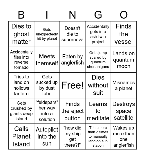Outer wilds Bingo Card
