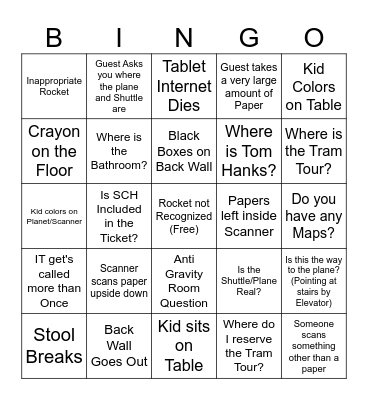 Attractions Bingo Card