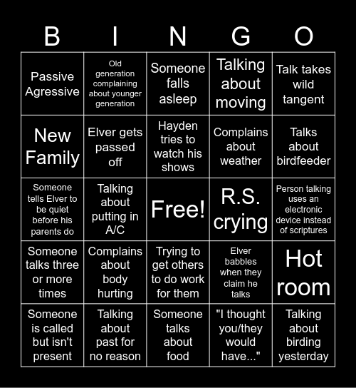 Sunday Bingo Card