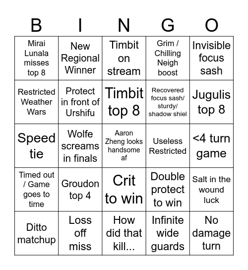 Top Cut Bingo Card