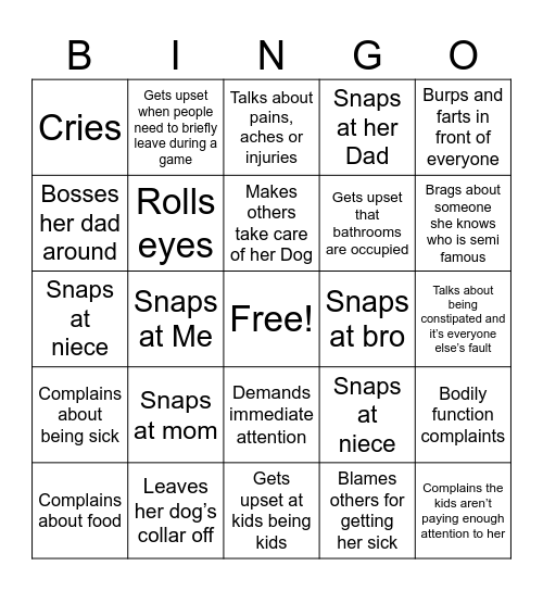 Shenanigans Bingo Card