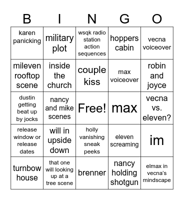 Stranger Things Teaser Bingo Card