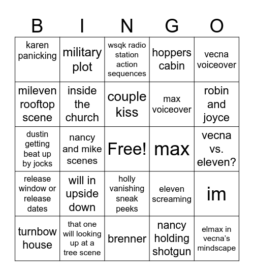 Stranger Things Teaser Bingo Card