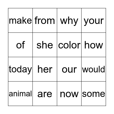 Lesson 7 & 8 Bingo Card