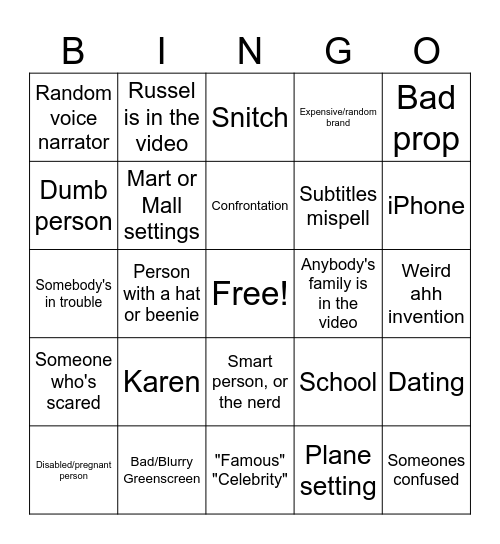Totally studios Bingo Card