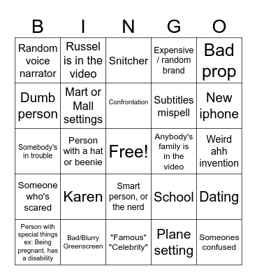 Totally studios Bingo Card