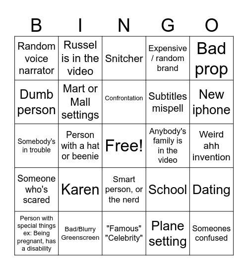 Totally studios Bingo Card