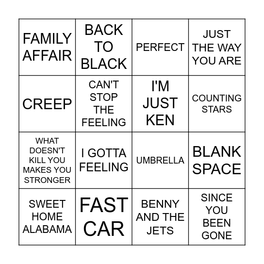 MUSIC ROUND Bingo Card