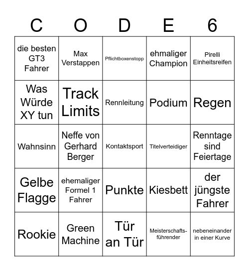 DTM Bingo Card