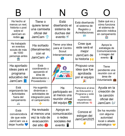 EL Bingo del Equipo JamCam2025 Bingo Card