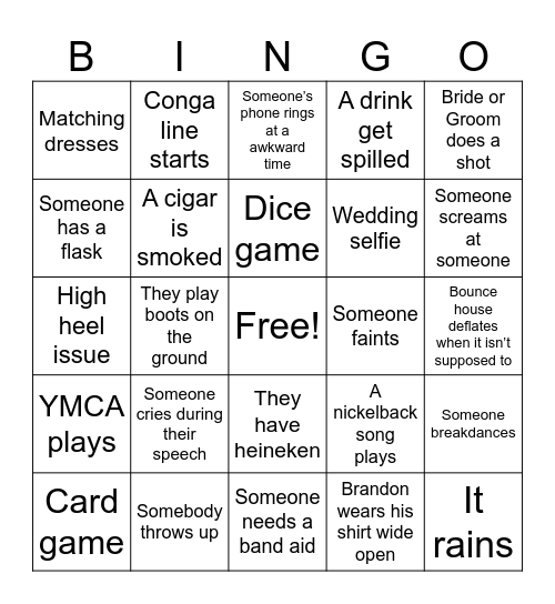 Wedding Bingo Card