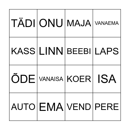 PERE Bingo Card