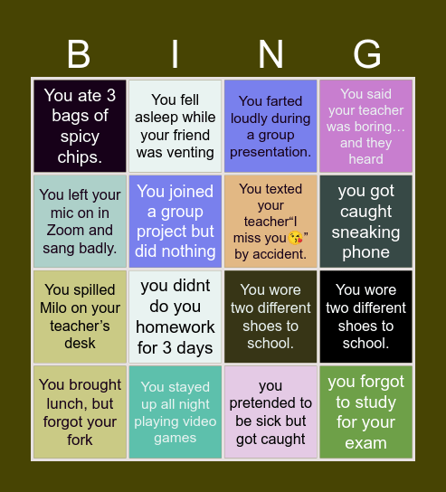 BEING A TEEN Bingo Card