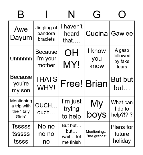 Pat Noises Bingo Card