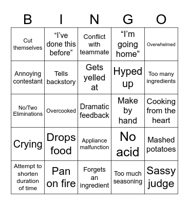 Cooking Show Bingo Card