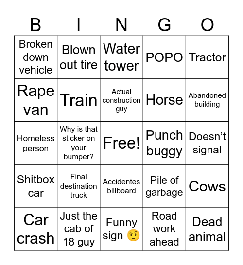 CROSS COUNTRY ROAD TRIP Bingo Card