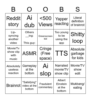 YT Shorts Bingo Card