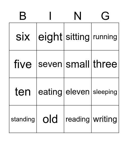 1a  Numbers, activities, adjectives Bingo Card