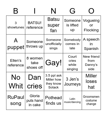 Sotack’s Wedding Bingo Card