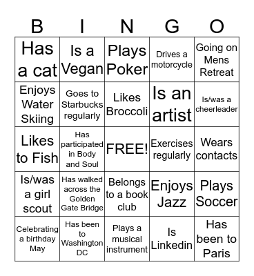 Deacon Bingo Card